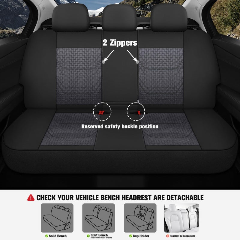 CAROMOP Premium PU Leather&Flannel Car Seat Covers Full Seats,Split Bench Compatible Car Interior Covers, Universal Fit Most Car Sedan Truck SUV(5-Seat Black/Grey) - Image 3