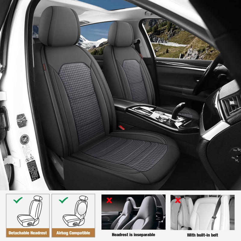 CAROMOP Premium PU Leather&Flannel Car Seat Covers Full Seats,Split Bench Compatible Car Interior Covers, Universal Fit Most Car Sedan Truck SUV(5-Seat Black/Grey) - Image 2