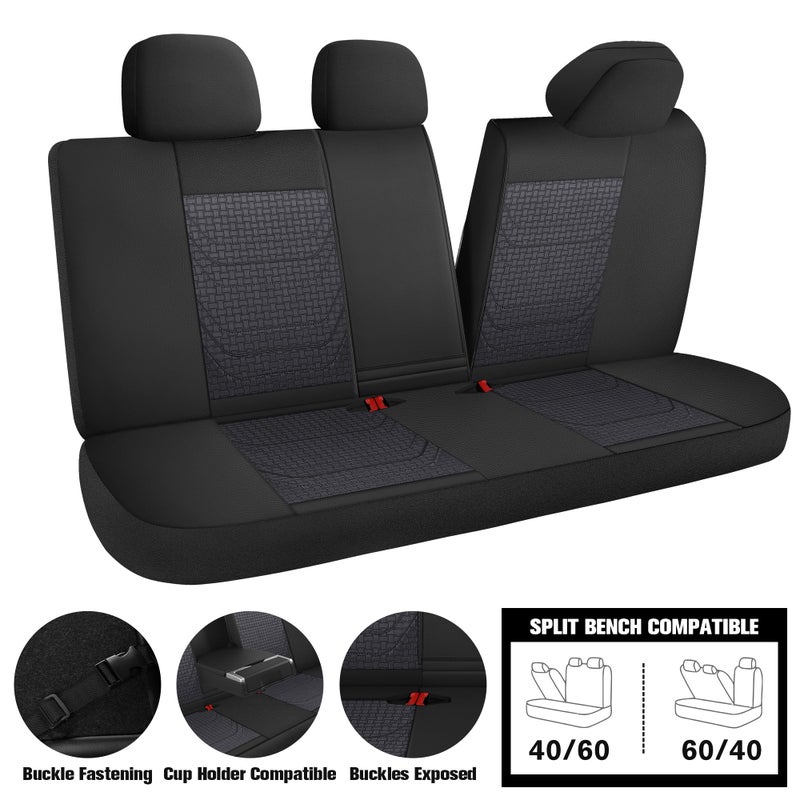 CAROMOP Premium PU Leather&Flannel Car Seat Covers Full Seats,Split Bench Compatible Car Interior Covers, Universal Fit Most Car Sedan Truck SUV(5-Seat Black/Grey) - Image 4
