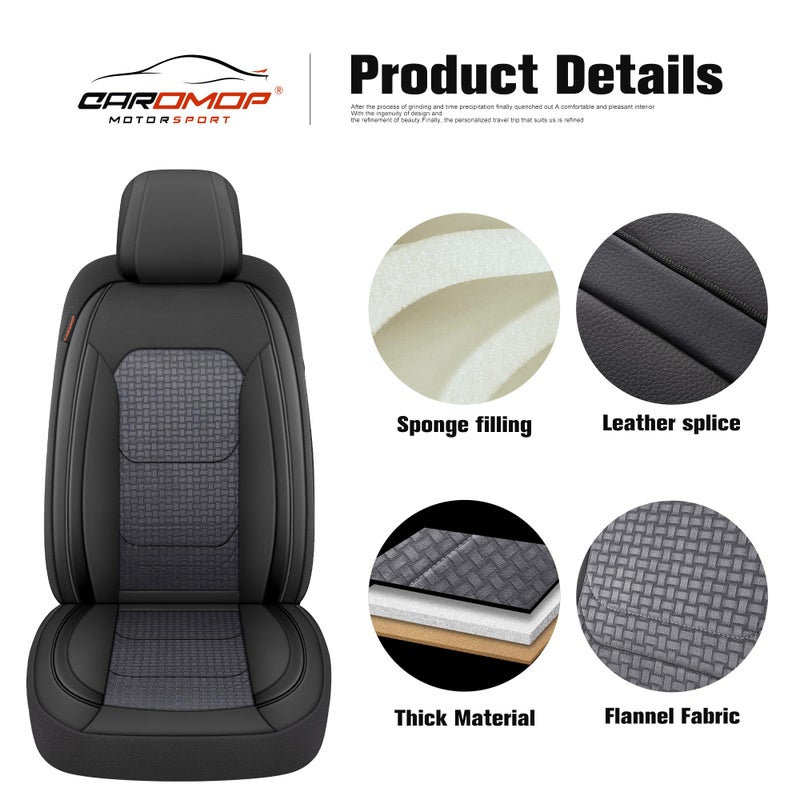 CAROMOP Premium PU Leather&Flannel Car Seat Covers Full Seats,Split Bench Compatible Car Interior Covers, Universal Fit Most Car Sedan Truck SUV(5-Seat Black/Grey) - Image 5