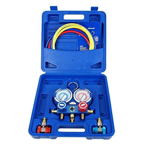 ZENY Diagnostic AC Manifold Gauge Set R134a Refrigeration Kit Brass Auto Serivice Kit 4FT wCase 14 SAE Fittings - Image 1