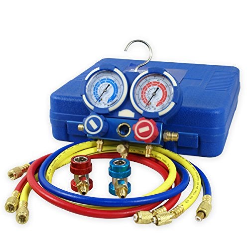 ZENY Diagnostic AC Manifold Gauge Set R134a Refrigeration Kit Brass Auto Serivice Kit 4FT wCase 14 SAE Fittings - Image 3
