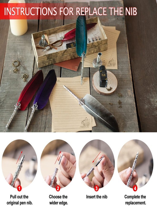 URBAN BOX Quill Pen, Handcrafted Quill Pen and Ink Set, Antique Dip Feather Pen Set Calligraphy Pen Set Writing Quill Ink Dip Pen with Ink Pen Holder Gift Set (Purple) - Image 5