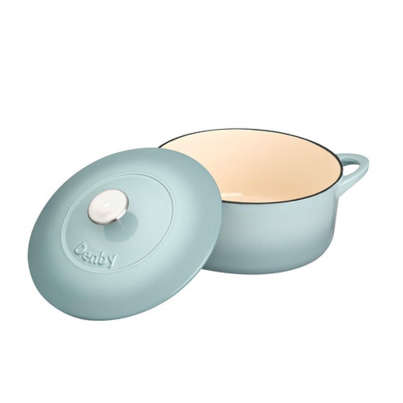 Denby  Pavilion Blue Cast Iron Casserole Dish  Dutch Oven Oven Safe Pot Enamelled  24cm 405L Capacity  Round