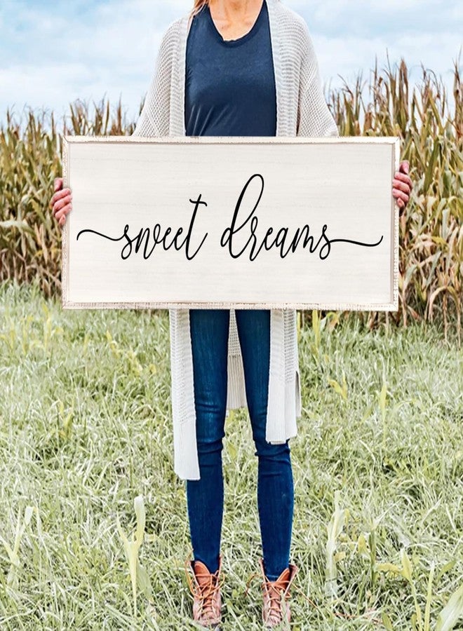 Surfapans Sweet Dreams Wall Decor Above Bed 40''×15'' Master Bedroom Large Sweet Dreams Sign Farmhouse Wall Decor Guest Room Wood Rustic Framed Over Bed Wall Art Hanging Decoration (White) - Image 4