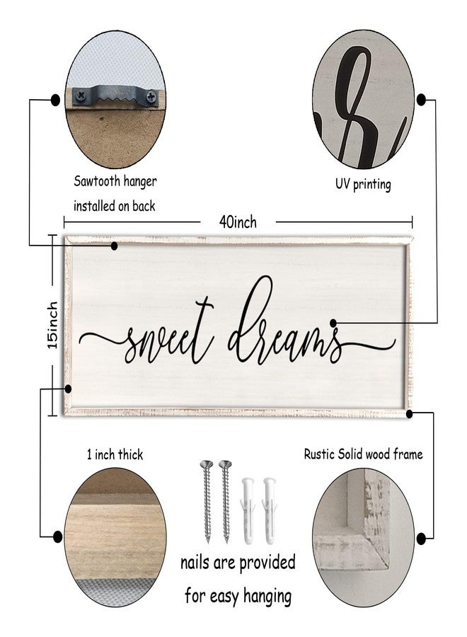 Surfapans Sweet Dreams Wall Decor Above Bed 40''×15'' Master Bedroom Large Sweet Dreams Sign Farmhouse Wall Decor Guest Room Wood Rustic Framed Over Bed Wall Art Hanging Decoration (White) - Image 3