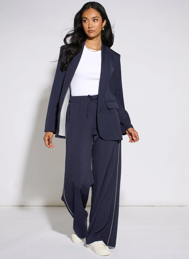 Gini London  Navy Stripe Contrast Sleeve Edge To Edge Blazer for Women | Best Price UAE