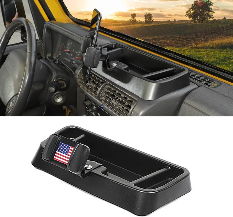 Hoolcar Dash Mount Cell Phone Holder for 1997-2006 Jeep Wrangler TJ - Black with American Flag - Image 1