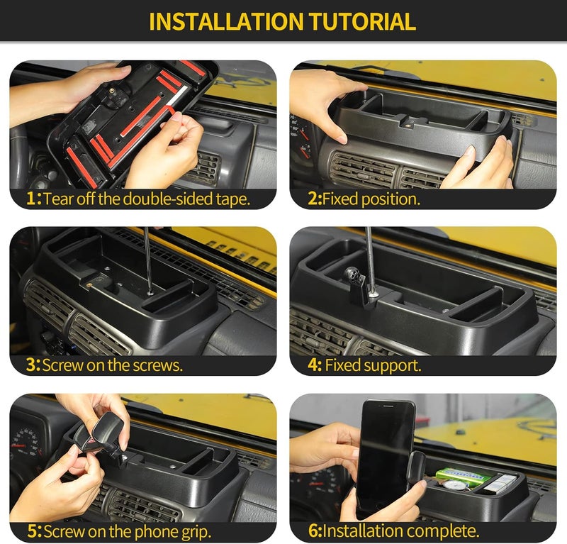 Hoolcar Dash Mount Cell Phone Holder for 1997-2006 Jeep Wrangler TJ - Black with American Flag - Image 5