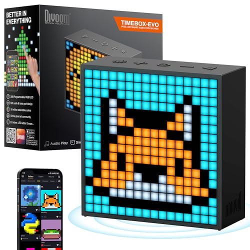 Divoom TimeBox Evo -- Pixel Art Bluetooth Speaker with 16x16 LED Display APP Control - Cool Animation Frame & Gaming Room Setup & Bedside Alarm Clock- Black - Image 1