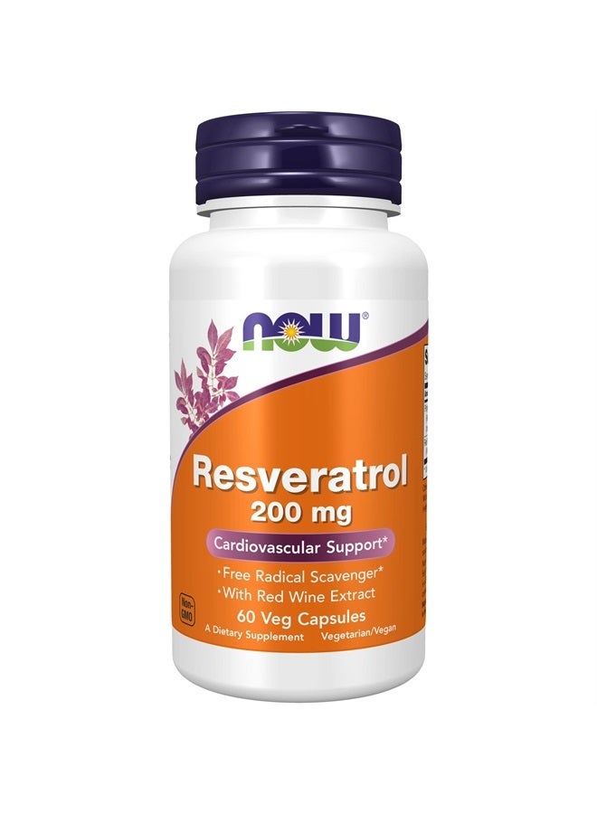 now Supplements, Natural Resveratrol 200 mg with Red Wine Extract, 60 Veg Capsules - Image 1