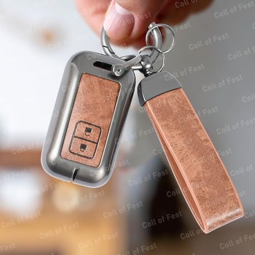 Coll of Fest Premium Metal PU Leather Car Key Cover Compatible with Maruti Suzuki jimny Baleno Grand Vitara XL6 Swift New Brezza 2022 Ertiga Dzire 2 Button Flip Smart Key Metal Enclosure with Keychain - Image 3