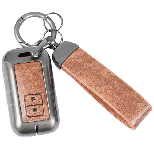 Coll of Fest Premium Metal PU Leather Car Key Cover Compatible with Maruti Suzuki jimny Baleno Grand Vitara XL6 Swift New Brezza 2022 Ertiga Dzire 2 Button Flip Smart Key Metal Enclosure with Keychain - Image 1