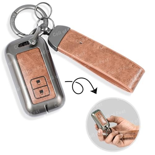 Coll of Fest Premium Metal PU Leather Car Key Cover Compatible with Maruti Suzuki jimny Baleno Grand Vitara XL6 Swift New Brezza 2022 Ertiga Dzire 2 Button Flip Smart Key Metal Enclosure with Keychain - Image 2