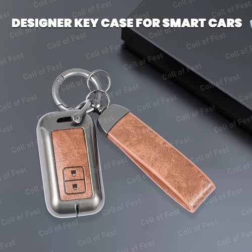 Coll of Fest Premium Metal PU Leather Car Key Cover Compatible with Maruti Suzuki jimny Baleno Grand Vitara XL6 Swift New Brezza 2022 Ertiga Dzire 2 Button Flip Smart Key Metal Enclosure with Keychain - Image 4