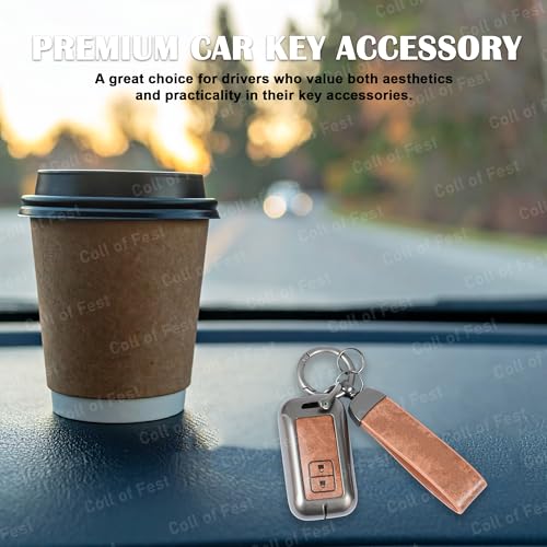 Coll of Fest Premium Metal PU Leather Car Key Cover Compatible with Maruti Suzuki jimny Baleno Grand Vitara XL6 Swift New Brezza 2022 Ertiga Dzire 2 Button Flip Smart Key Metal Enclosure with Keychain - Image 5