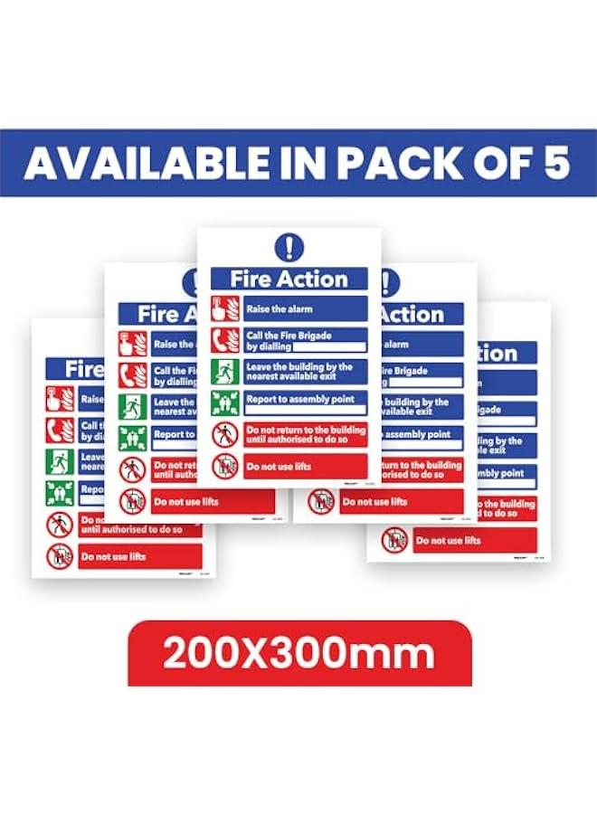 Fire Action Notice Sign Safety Fire Evacuation Procedure Sign, Fire Exit Sign with Emergency Number and Fire Alarm Guidelines in Fire Emergency, Fire Signs Pack of 5-200m x 300mm  - Image 3