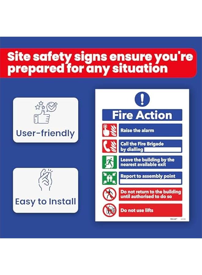 Fire Action Notice Sign Safety Fire Evacuation Procedure Sign, Fire Exit Sign with Emergency Number and Fire Alarm Guidelines in Fire Emergency, Fire Signs Pack of 5-200m x 300mm  - Image 4