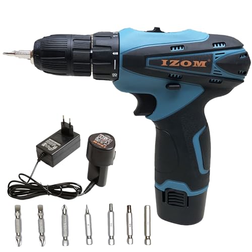 IZOM 12V Cordless Drill Machine Set 10 Pcs, 1350 RPM, 10mm Keyless Chuck, Reverse Rotation,1500Mah Battery Powered Cordless Drill machine for Home Use - Image 1