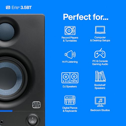 PreSonus Eris 3.5BT Studio Monitors, Pair — 3.5" Inch Powered Bookshelf Speakers, Stereo, Desktop Computer, Near Field Music Production, Audio Mixing Recording - Image 3