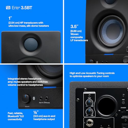 PreSonus Eris 3.5BT Studio Monitors, Pair — 3.5" Inch Powered Bookshelf Speakers, Stereo, Desktop Computer, Near Field Music Production, Audio Mixing Recording - Image 4