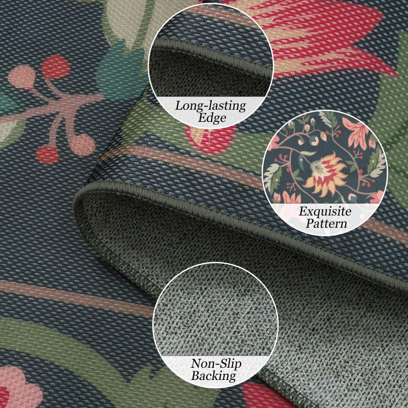 Uphome Indoor Outdoor Area Rug 8x10 ft, Large Floral Patio Rugs for RV Camping Outside, Washable Living Room Mat Non Slip, Breathable Floor Carpet for Bedroom Deck Porch Backyard, Black - Image 3