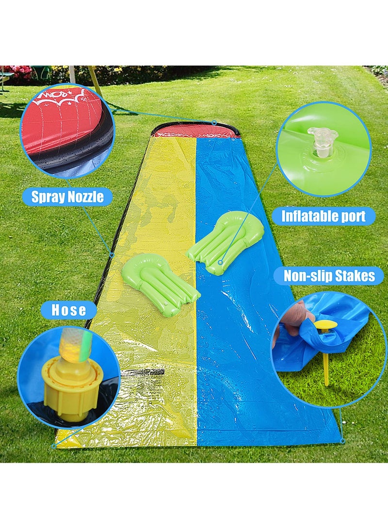 unikbebe Surf Double Water Slides with 2 Aquaplanes – 480x140cm Backyard Racing Lawn Water Slide Toy, Outdoor Garden Summer Fun for Kids, Adults & Family, Surf Splash Slip and Slide - Image 5