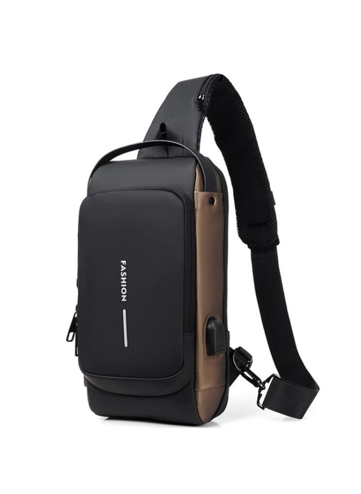 FEND Anti Theft Sling Bag with USB Charging Sport Sling Anti-Theft Shoulder Bag  Crossbody Bags Chest Daypack Black and Brown  - Image 1