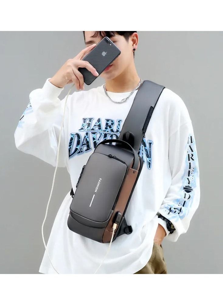 FEND Anti Theft Sling Bag with USB Charging Sport Sling Anti-Theft Shoulder Bag  Crossbody Bags Chest Daypack Black and Brown  - Image 5