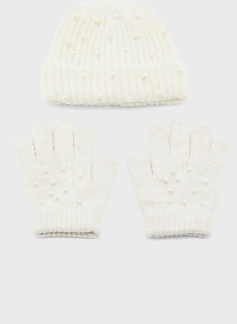 MINOTI Kids Knitted Beanie + Gloves Set