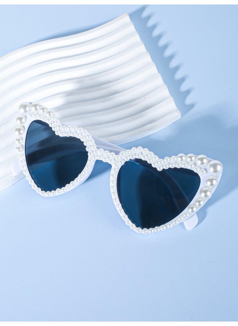 Generic - Heart-Shaped Bridal Sunglasses Pearl Fashion Party Shades Double-Row Pearls - Image 1