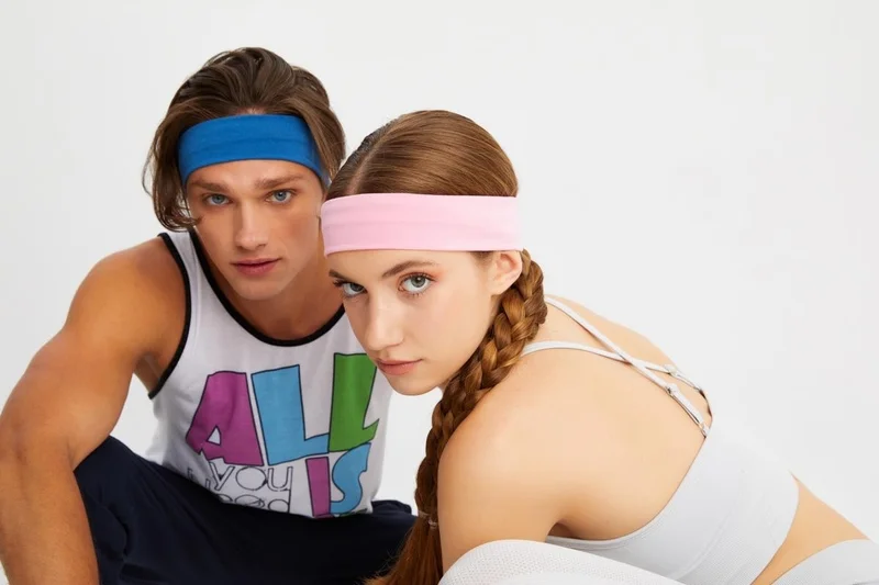 بوتيكجيز Pink-Blue 2-Piece Combed Cotton, Anti-Slip, Anti-Sweat, Ultra Light, Sports Hair Band Bandana