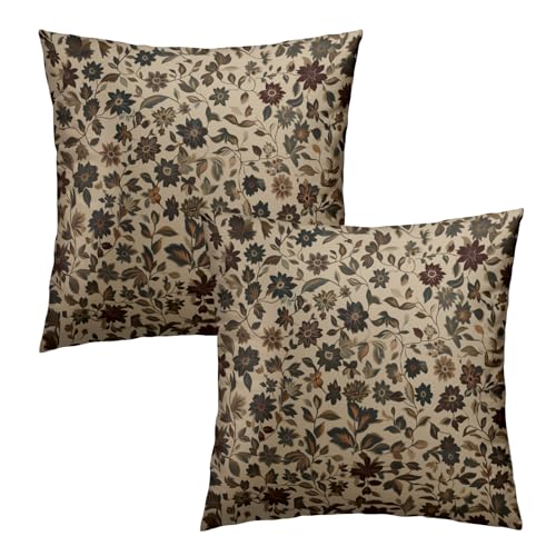 Evlaschin Vintage Floral Pillow Covers 18x18in, Rustic Boho Flowers Throw Pillowcases Set of 2, Abstract Art Design Cotton Cushion Cover for Sofa Couch Indoor Outdoor Farmhouse Decor - Image 1
