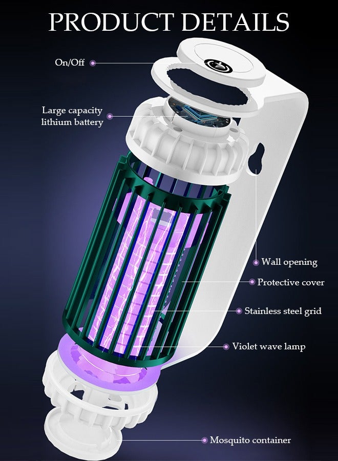 DUNISO Electric Mosquito Killer, Portable Wall Mounted USB Rechargeable Outdoor Mosquito Trap Lamp, Double Baits, Dual Mode, Ultra-Quiet, Power Saving, Indoor Mosquito Zapper, for Home Backyard Garden Patio - Image 3