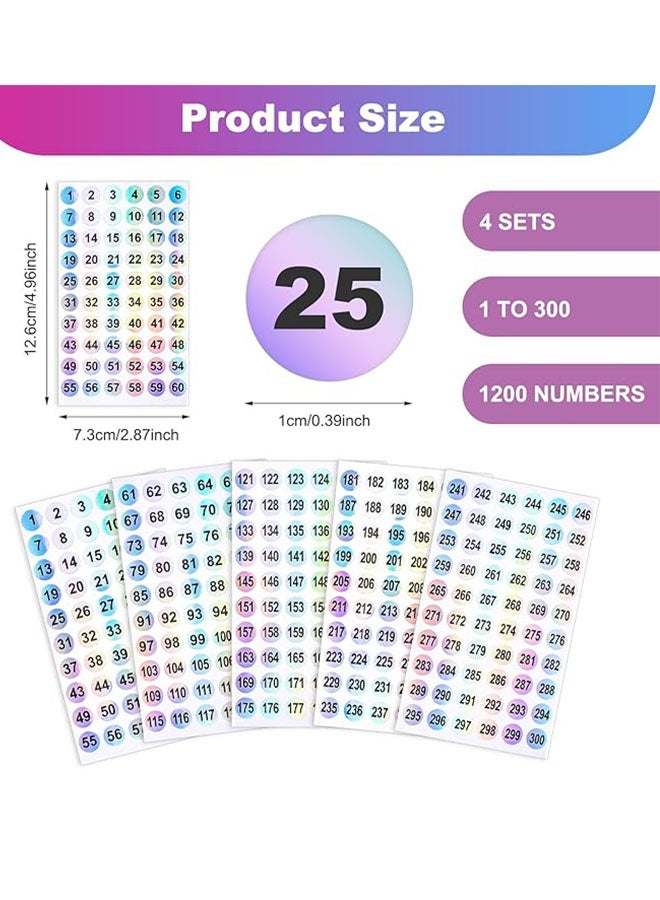 Happy D 25 sheets of 1200PCS number stickers (numbers 1-300), self-adhesive label laser stickers, waterproof round number labels, suitable for office supplies, organizing nail polish bottles, school number stickers, self-adhesive inventory storage organization label stickers - Image 4