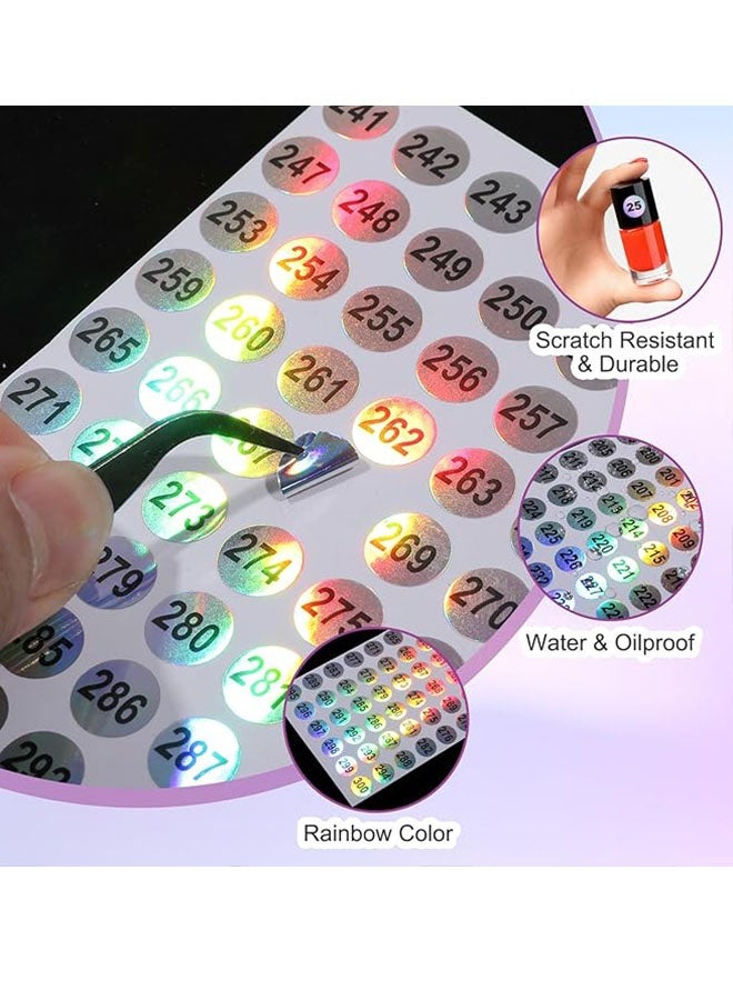 Happy D 25 sheets of 1200PCS number stickers (numbers 1-300), self-adhesive label laser stickers, waterproof round number labels, suitable for office supplies, organizing nail polish bottles, school number stickers, self-adhesive inventory storage organization label stickers - Image 2