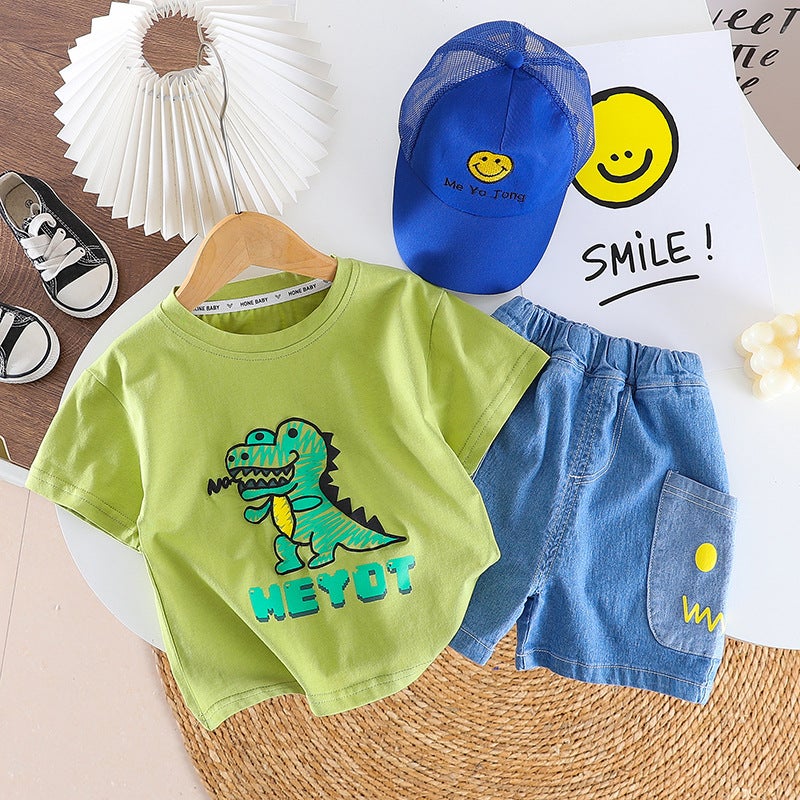 Dinosaur Printed Short Sleeve T-Shirt Boys Children'S Clothing Baby Half Sleeve T-Shirt Two-Piece - Image 4