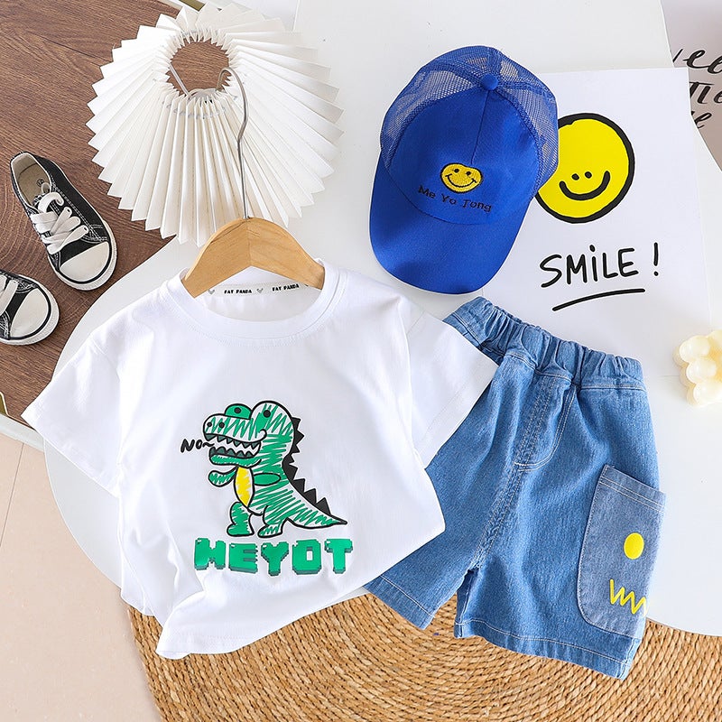 Dinosaur Printed Short Sleeve T-Shirt Boys Children'S Clothing Baby Half Sleeve T-Shirt Two-Piece - Image 3
