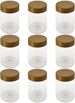 ARTISTIC 8 Pieces Clear White Plastic Jar 500ml - 9 Cents Diameter - Gold Color Lid and Plastic Medicine - High Quality Healthy Plastic Empty Refill Storage Jar for Empty Round Tins - Art by Artistic 