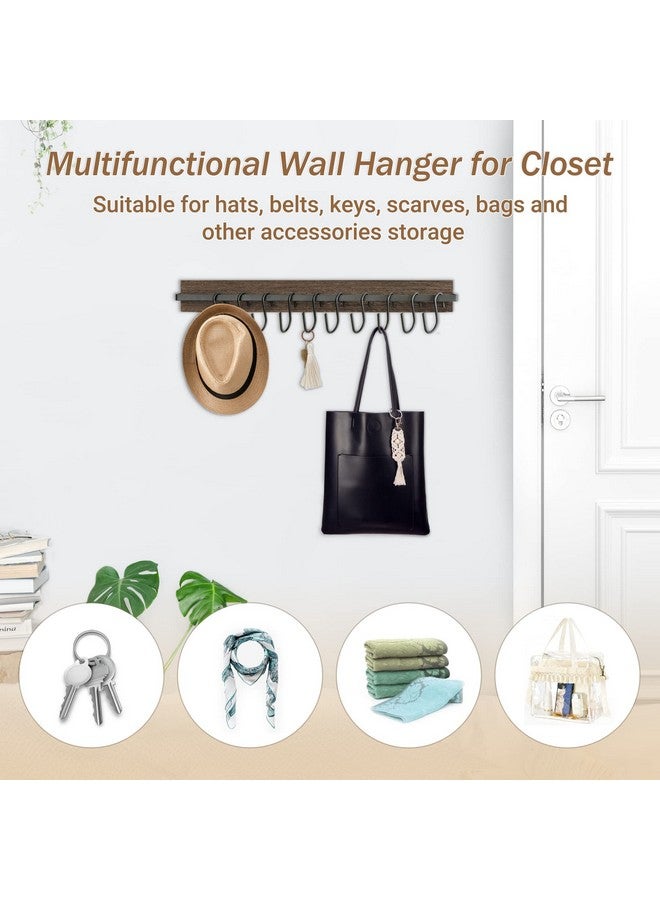 Mkono Mkono Hat Rack for Wall Wooden Baseball Caps Organizer with 20 Hooks Rustic Cowboy Hanger Mounted Hats Display Closet Bedroom Entryway, Set of 2, Brown  - Image 3