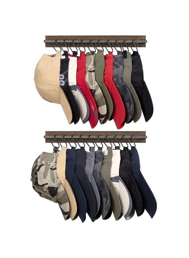Mkono Mkono Hat Rack for Wall Wooden Baseball Caps Organizer with 20 Hooks Rustic Cowboy Hanger Mounted Hats Display Closet Bedroom Entryway, Set of 2, Brown  - Image 1