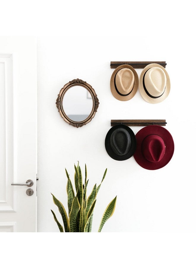 Mkono Mkono Hat Rack for Wall Wooden Baseball Caps Organizer with 20 Hooks Rustic Cowboy Hanger Mounted Hats Display Closet Bedroom Entryway, Set of 2, Brown  - Image 5