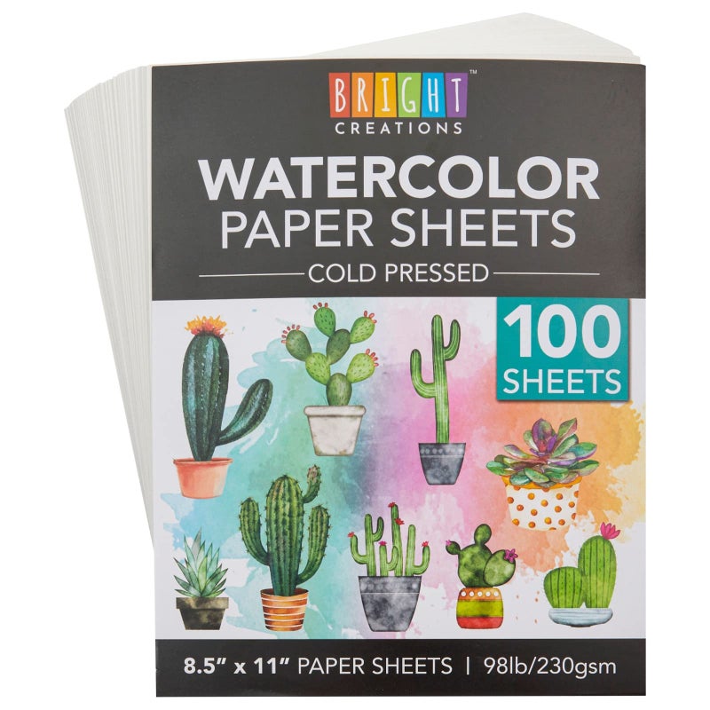 Bright Creations Printable Cold Pressed Watercolor Paper Bulk Pad 100 Sheets 85 x 11 in 230 GSM White Painting Paper for Acrylics Sketching