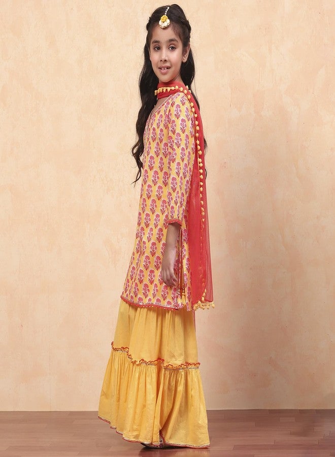 Biba Girl's Cotton Printed Relaxed Kid Salwar Suit Set (Kw4991E_Yellow_11),10-11 Years - Image 2