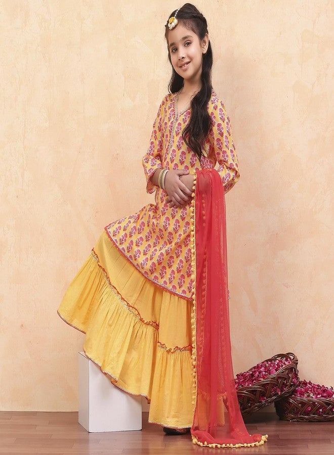 Biba Girl's Cotton Printed Relaxed Kid Salwar Suit Set (Kw4991E_Yellow_11),10-11 Years - Image 5