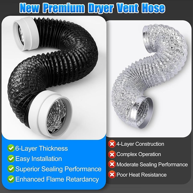 4Inch Flexible Dryer Vent Hose, 5FT 6-Layer Aluminum Dryer Duct with Rubber Seals Connectors, Heat-Resistant Exhaust Hose for Tight Spaces, Universal Dryer Hose Vent Kit - with 2 Clamps - Image 4