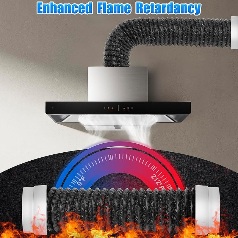 4Inch Flexible Dryer Vent Hose, 5FT 6-Layer Aluminum Dryer Duct with Rubber Seals Connectors, Heat-Resistant Exhaust Hose for Tight Spaces, Universal Dryer Hose Vent Kit - with 2 Clamps - Image 5