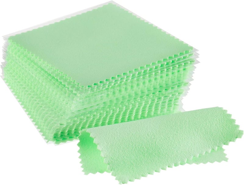 CATIFLIN 100pcs Jewelry Cleaning Cloth, Silver Polishing Cloth Individually Wrapped, Small Jewelry Polishing Cloth for Sterling Silver, Gold, Platinum and More (Green, 3.15" x 3.15") - Image 1