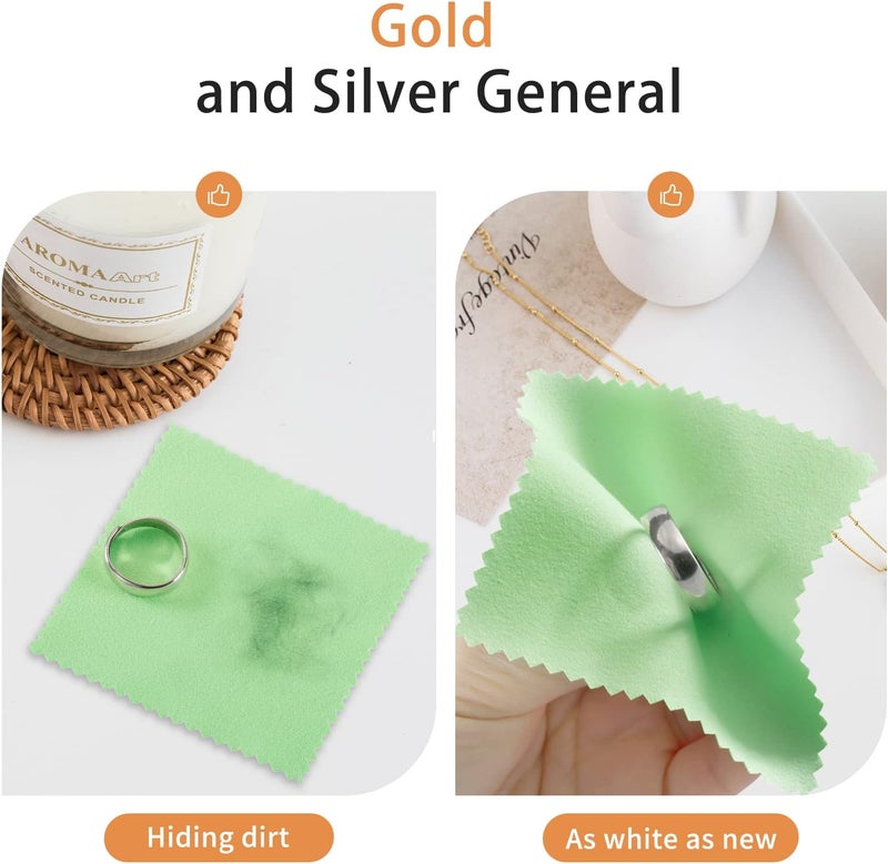 CATIFLIN 100pcs Jewelry Cleaning Cloth, Silver Polishing Cloth Individually Wrapped, Small Jewelry Polishing Cloth for Sterling Silver, Gold, Platinum and More (Green, 3.15" x 3.15") - Image 4