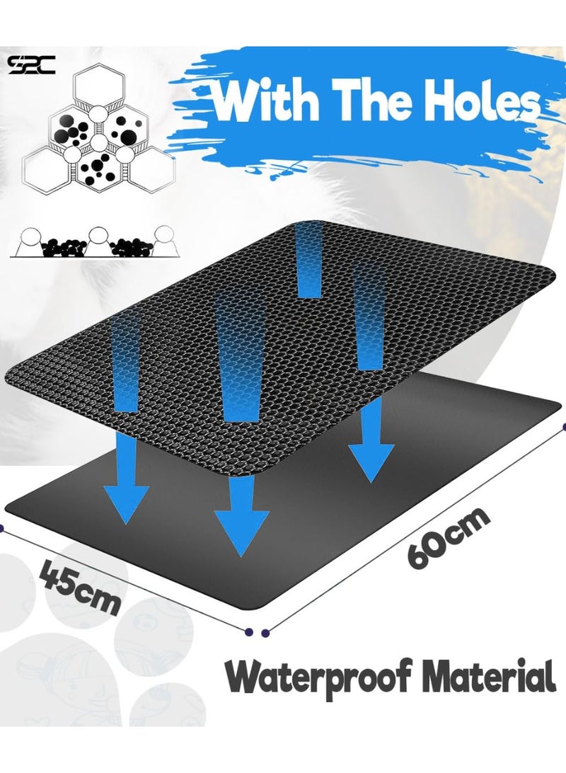 سجادة صندوق فضلات القطط، 16×20 بوصة سجادة لاحتجاز فضلات القطط لصندوق رمل القطط، تصميم خلية نحل مزدوج الطبقات، سجادة فضلات مقاومة للماء، فراش حيوان أليف قابل للغسيل، أسود - Image 2